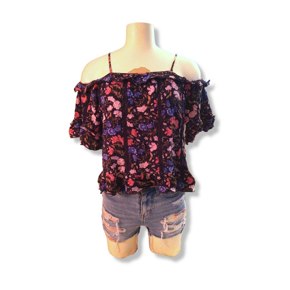 navy floral American eagle cold shoulder spaghetti straps size small